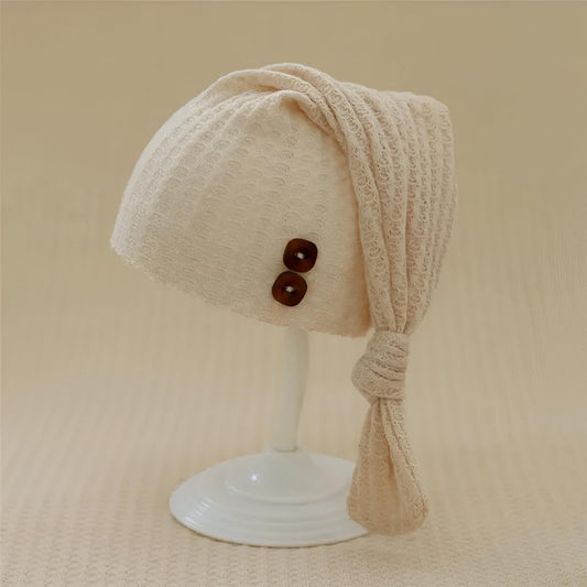 MOMISY Newborn Baby Photography Props, Long Tail Cap and Wrap Set (Beige, 0 to 6 months)
