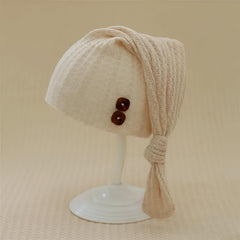 MOMISY Newborn Baby Photography Props, Long Tail Cap and Wrap Set (Beige, 0 to 6 months)
