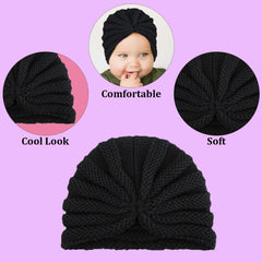 SYGA Baby Turban Cap Unisex Winter Woolen Warm Hat Bowknot Knitted Infant Toddler Cap 0-3 Years Beige
