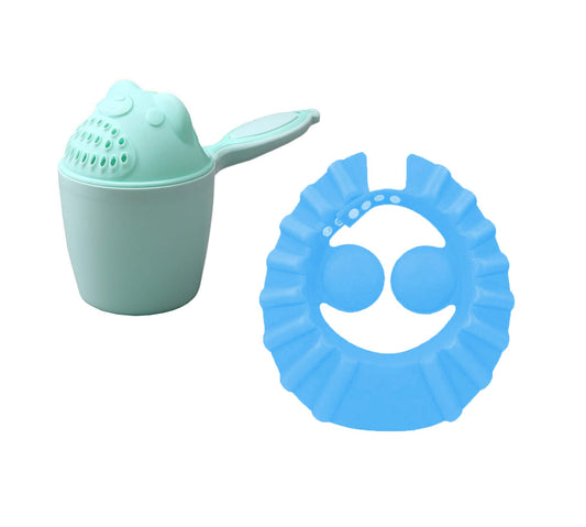 SYGA 1 Piece Green Baby Rinser with 1 Piece Blue Baby Shampoo Shower Bath Cap