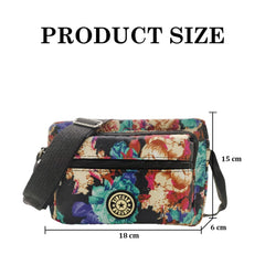 MOMISY Women Mobile Messenger Cellphone Bag Ladies Nylon Shoulder Cross Body Long Strap For College, Outing, Travelling, Work (Medium, Big Flower), Grey