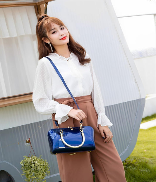 SYGA Gloosy versatile patent leather women's bags, texture and personality, portable Handbag, crossbody bag(ROYAL BLUE)