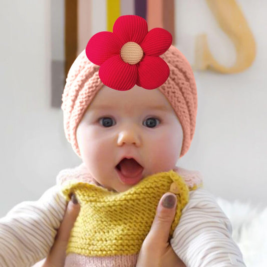 SYGA Baby Cap Flower Wool Warm Knitted Streachable Hat Infant Toddler Baby Cap 0-3 Years (Coffee)