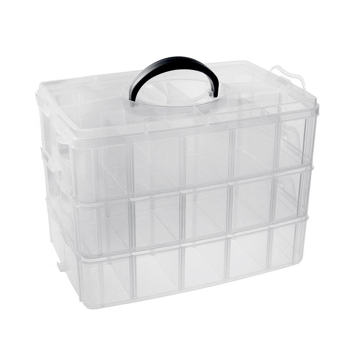 SYGA 3-Tray Transparent Plastic Organizer Storage Box/Basket/Container with Collapsible and Removable Dividers(31 X 19 X 24Cm)(White)