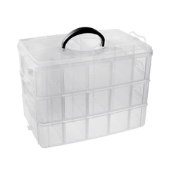SYGA 3-Tray Transparent Plastic Organizer Storage Box/Basket/Container with Collapsible and Removable Dividers(31 X 19 X 24Cm)(White)