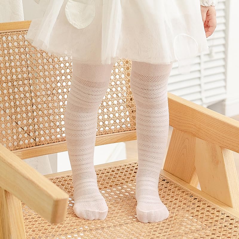 SYGA Baby Girls Soft Cotton Infant Leggings Toddler Solid Lace Knee Antislip Stockings Socks Newborn Warm Crochet Pants (0-6 Months, Dotted-White)