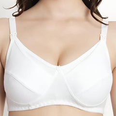 MOMISY Maternity Nursing Bra for Women | Non-Padded Cotton Blend | Wire-Free V-Neck Feeding Bra (Size 38 White)