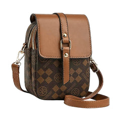 MOMISY Women’s Mini Crossbody Sling Bag | PVC Leather Mobile Phone Shoulder Bag with Magnetic Buckle & Adjustable Strap – Brown