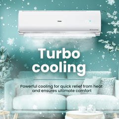 Haier 1.5 Ton 3 Star Twin Inverter Split AC (Copper, 7 in 1 Convertible, Frost Self Clean, HD Filter, Cools at 54Â°C, Long Air Throw - HSU17VP-TQS3BN-INV, White)