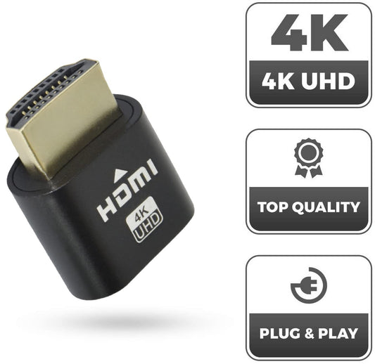 SYGA HDMI 4K Dummy Plug hdmi Dummy Plug Headless Virtual Monitor Display Adapter, 1 Piece, Black