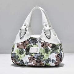 SYGA Women's Printed PU Leather Hobo Bag, Multiple Colors and Patterns, Crossbody Shoulder(WHITE FANTASY GREEN FLOWERS)