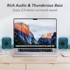 OTOOBEST Sound with Multicolor LED Lights | USB Powered PC Speakers with AUX & Volume Control for Laptop, Desktop, and Monitor | Mz11 | Black (Pack of 1)
