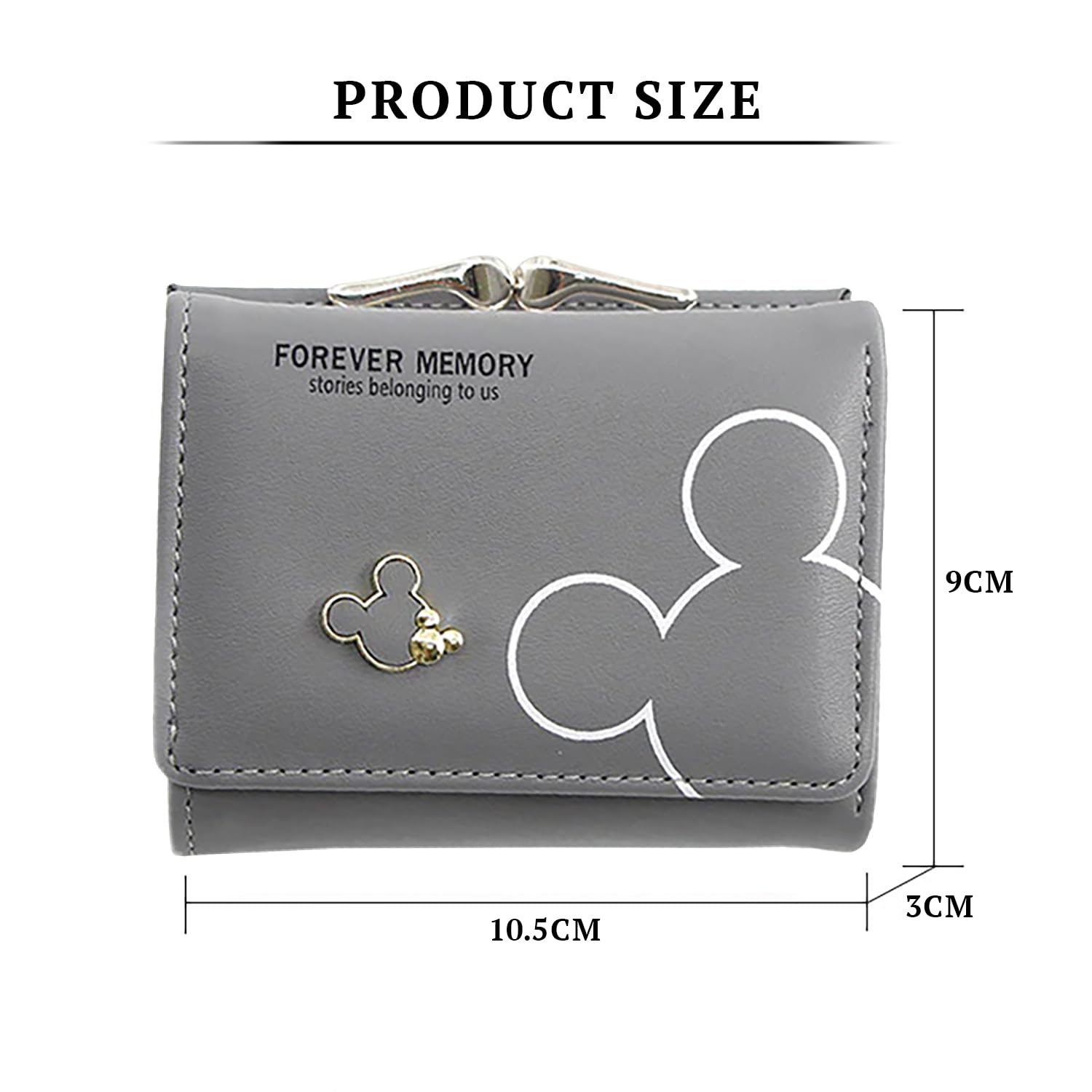 SYGA Women's Cute Mickey Mouse PU Leather Wallet with Iron Clip Stylish Card & Coin Purse(Grey)