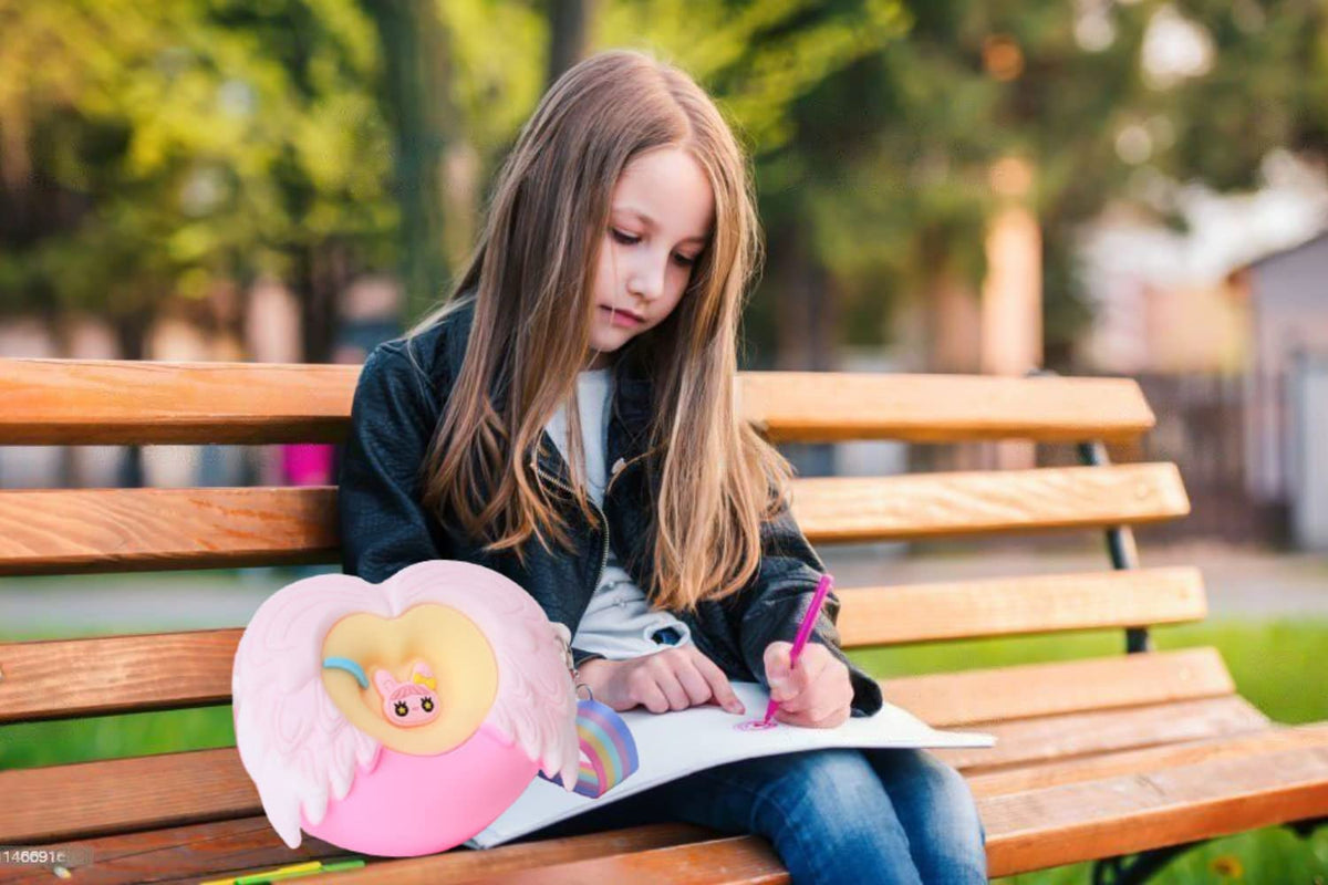 SYGA Children Angel Wings Pop It Sling Silicone Messenger Heart Design Bag Cartoon Coin Bag for Toddlers Kids (Pink)