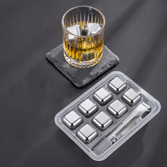 SYGA 8 Stainless Steel Whiskey Stones Ice Cubes with Tongs & Container - Food Grade Quick-Frozen Ice for Wine - Metal Ice Cubes for Chilling Red Wine