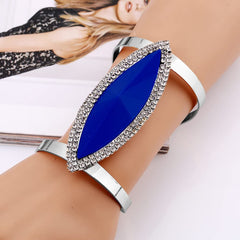 SYGA Hand Metal Wide Face Hollowed Gemstone Bracelet for Girl, Party, Holiday, Beach Accessories - 2 Stone Black