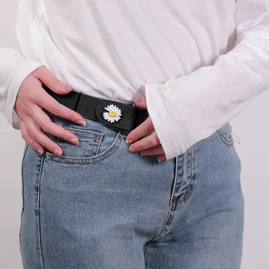 SYGA Jeans Belt Elastic Women's Punch-Free Decoration Flower buckle Style Lazy Belt