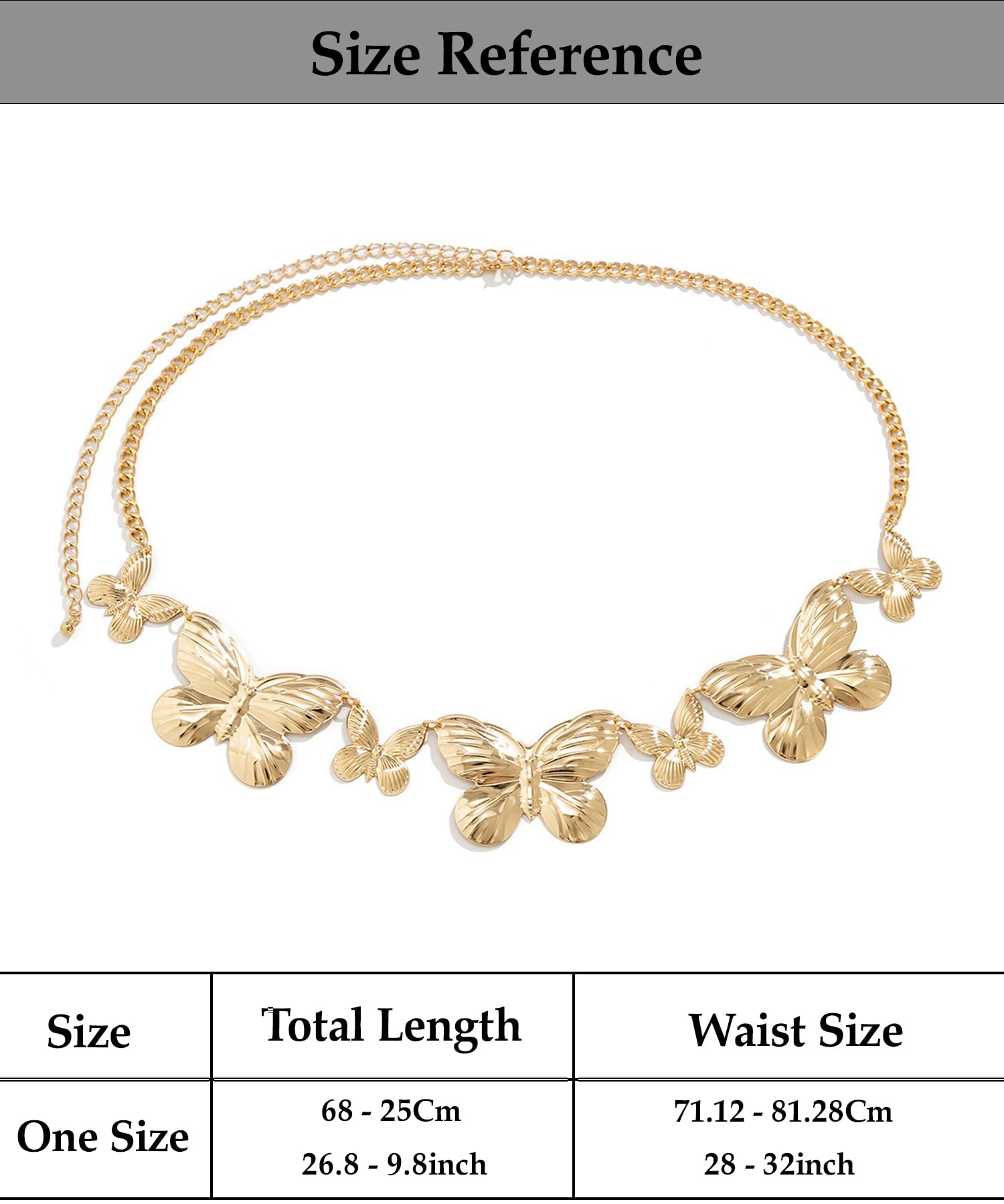 SYGA Women's Metal Waist Chain With Butterfly Pendant (Gold)