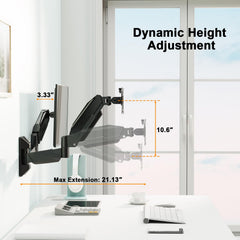 13-32" Monitor/LED TV, Gas Spring Wall Mount for 360 Degree Swivel & Tilt View (Dual Monitor Wall Arm)