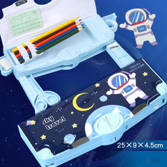 SYGA Children's Compass with Astronaut Design Pencil Box for Boys and Girls, Primary School Students, Multi-Functional (Blue)