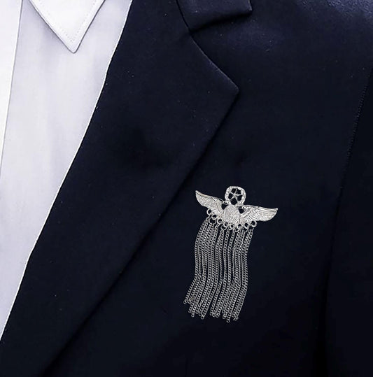 SYGA Men's & Women Suit Shirt Stud Lapel Pin Chain Tassel Brooch Pin with Crystal Chain(Badge Tassel silver)
