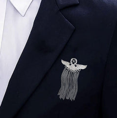 SYGA Men's & Women Suit Shirt Stud Lapel Pin Chain Tassel Brooch Pin with Crystal Chain(Badge Tassel silver)