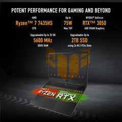 ASUS TUF Gaming A15, AMD Ryzen 7 7435HS Gaming Laptop(NVIDIA RTX 3050-4GB/60W TGP/16GB RAM/512GB SSD/FHD/15.6"/144Hz/RGB KB/48WHr/Windows 11//Graphite Black/2.30 Kg) FA506NCR-HN054W