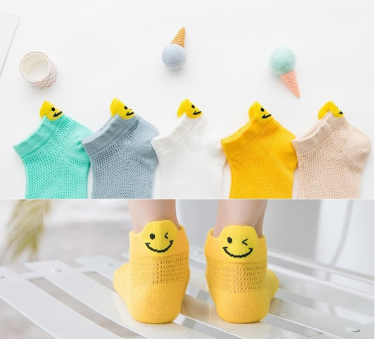 MOMISY 5 Pairs kids Girl Boys Tube Socks Stretch Sock - Multicolor (Net Smiley, 9 year to 12 year)