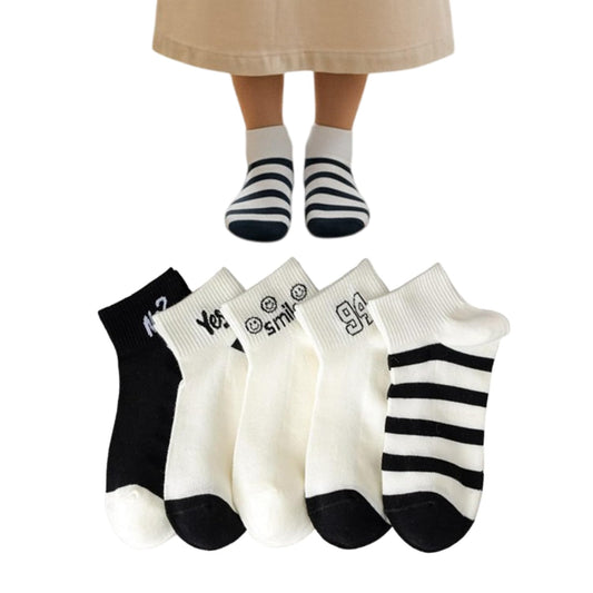 MOMISY Men's Premium Cotton Cushion Ankle length Socks, (Multicolor) Pack of 5 (Free Size) (BlackWhite)