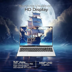 Acer Aspire 3, Intel Core Celeron N4500, 8GB DDR4 RAM/256GB SSD, 39.62 cm /15.6" TN HD Display, Win 11Home, Office 2024 + M365 Basic, Pure Silver, 1.5 Kg, A325-45, Thin & Light Laptop