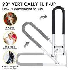 MOMISY Wall Mounted Flip up/Folding Aluminum Grab Bar Rails 23.6 Inch Toilet Handrails Bathroom Safety Bar Hand Support for Senior Citizen Injured and Handicapped (1)