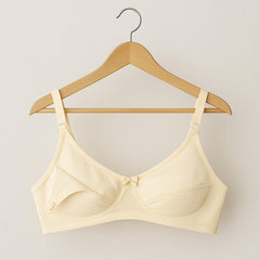 MOMISY Maternity Nursing Bra for Women | Non-Padded Cotton Blend | Wire-Free V-Neck Feeding Bra (Size 36 Beige)