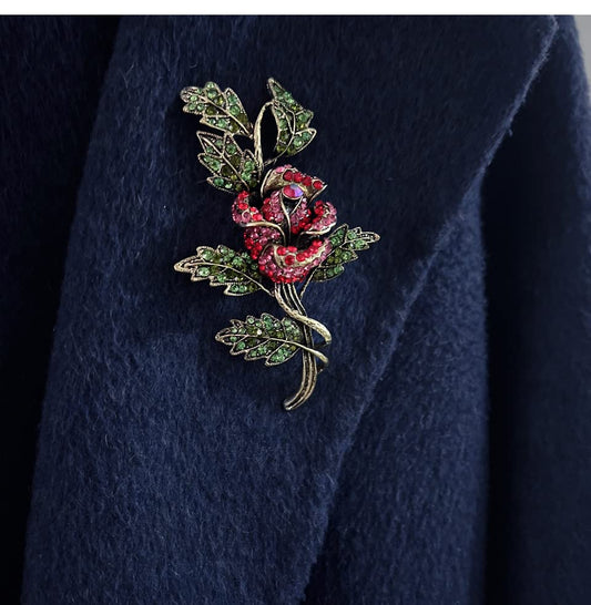 SYGA Brooch Pin Fashion Crystal Rhinestone Jewellery Pin Vintage Accessories Decoration Clothing Bouquet Brooches for Bridal Women Girl (LEAF ROSE)