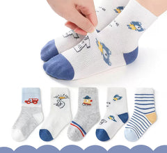 SYGA 5 Pairs Baby Girl & Baby Boy Socks, Toddlers Infant Cotton Stretch Crew Socks with WhiteCar Design, Suitable for 0-2 Years baby