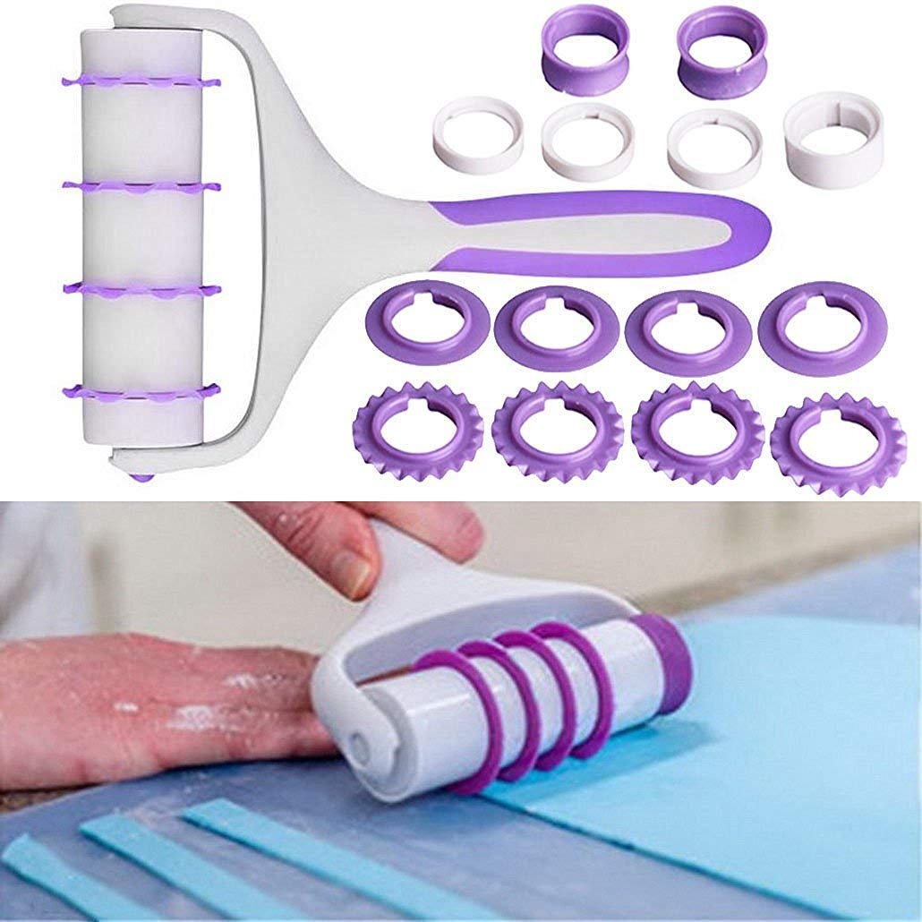 SYGA Fondant Strip Ribbon Cutter Sugarcraft Tool Pin Embosser Roller