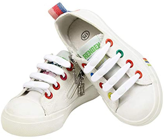 MOMISY Elastic Shoelaces Stretchy Silicone Elastic Special No Tie Shoe Laces for Children and Adults Lazy Tieless Suitable for All Shoes-White, 14Pcs