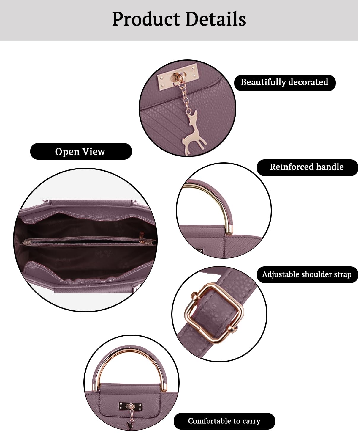 SYGA Women's Handbag Corrugated Fawn Pendant Cute Shoulder Bag Fashionable Style Crossbody Bag(Purple Grey)