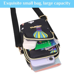 MOMISY Small Cross Body Bag, Multifunction 3 Layer Mini Shoulder Bag Phone Purse Armband with Headphone Port for Teens Girls Ladies Women (Balloon Black)