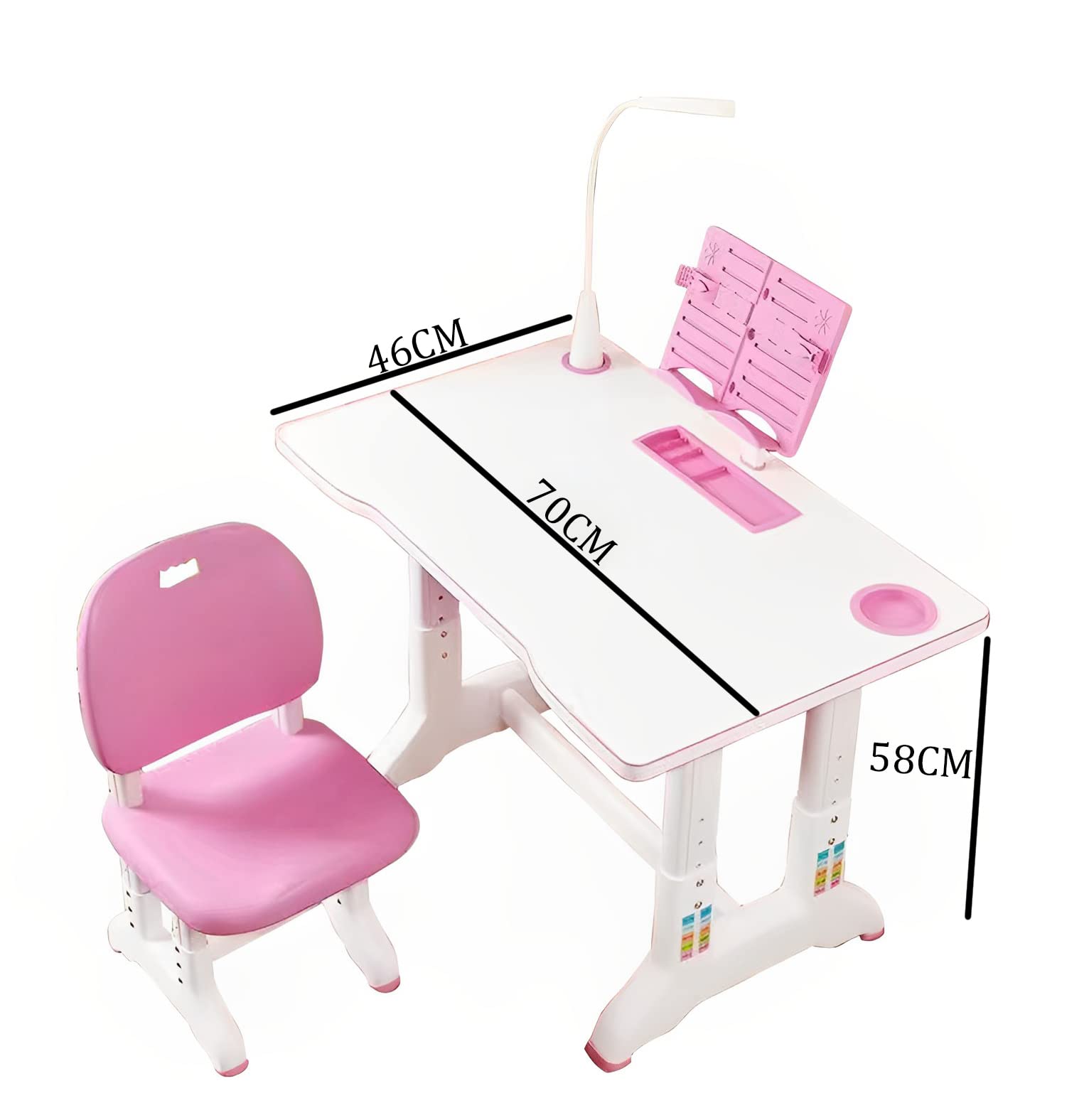 SYGA Kids Height Adjustable Desk and Chair Set Study Table Writing Desk with Eye Protection Lamp (70CM / Fruit Green Luxury)