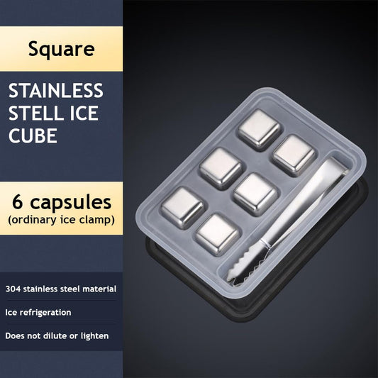 SYGA 6 Stainless Steel Whiskey Stones Ice Cubes with Tongs & Container - Food Grade Quick-Frozen Ice for Wine - Metal Ice Cubes for Chilling Red Wine
