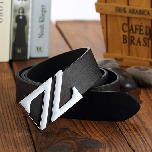 SYGA Men's Leather Belt Stylist Belt Casual Pants Belt Double 7 Number Buckle Belt Men (Black)