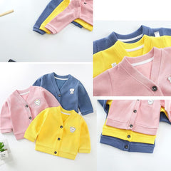 MOMISY Baby Boy & Girls Sweater Jacket Front Open V Neck Cardigan- 1 to 2 Years-Yellow, Cotton Blend