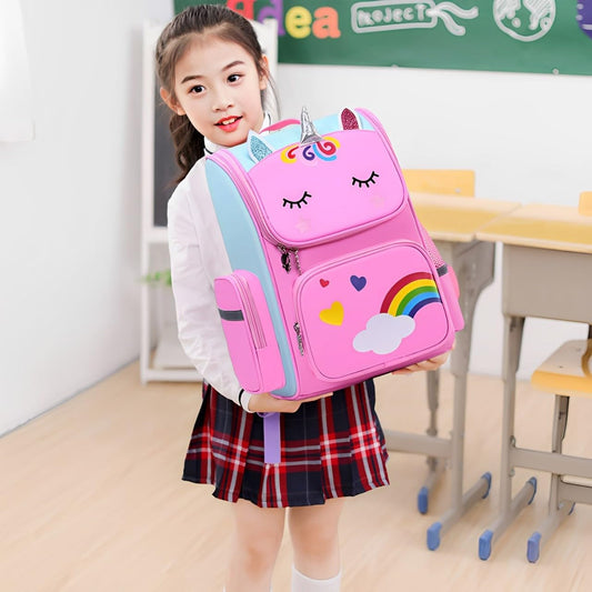 SYGA Kids, Lightweight Schoolbag, Breathable, waterproof, Cute Unicorn Design Backpack for Primary School Student (Pink)