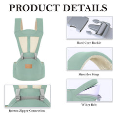 MOMISY 6 In 1 Multipurpose Baby Carrier for New Born Kid | Sling Kangaroo Bag with 6 Carry Positions & Cushioned Seat | Adjustable Carrier with Hip Seat | Carry Bags for 0 to 2 years Boys Girls (Light Green)