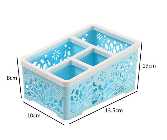 SYGA Plastic 4 Compartment Desk Organizer,Storage Box, Kitchen Tool Organizer,Remote Stand(Blue)