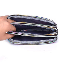 SYGA Women's Clutch Canvas Art Three-Layer Long Wallet Women's Handbag Large Capacity Key Coin Purse Casual Mobile Phone Bag