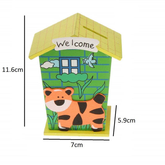 SYGA 1 Piece Small Animal Cartoon Wooden House Money Coin Saving Box Piggy Bank Children Gifts(Random)