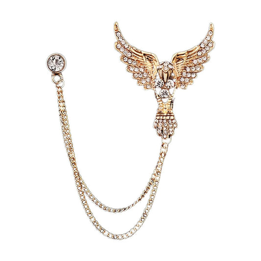 SYGA Men's & Women Suit Shirt Stud Lapel Pin Chain Tassel Brooch Pin with Crystal Chain(Golden New Eagle)