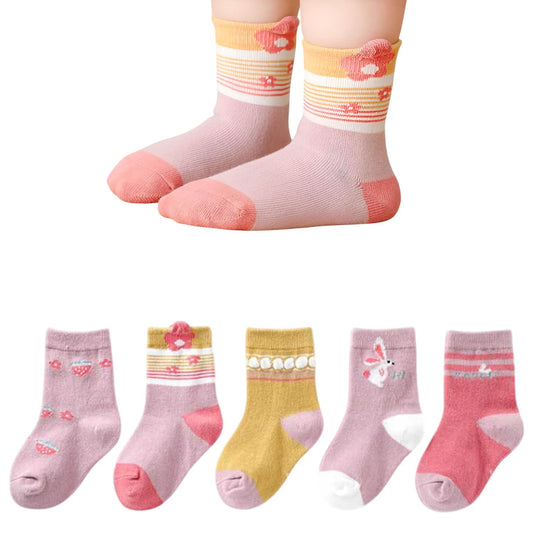 MOMISY 5 Pairs Tube Socks for children Toddlers Infant Baby Girl Boys (Cute Rabbit, 1 year to 3 year)