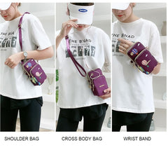 MOMISY Small Cross Body Bag, Multifunction 3 Layer Mini Shoulder Bag Phone Purse Armband with Headphone Port for Teens Girls Ladies Women (Purple)